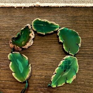 5 Agathe green authentic large stone leaf cut for jewelry making